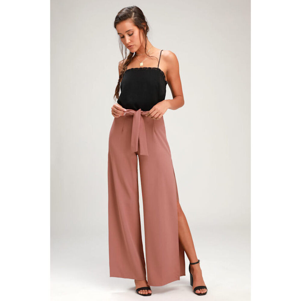 Lulus Going Places Mauve Wide-leg Pants Pink - Size M